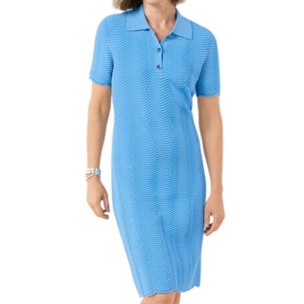 Talbots Womens Ribbed Shift Sweater Dress Blue Short Sleeve Size Large Preppy